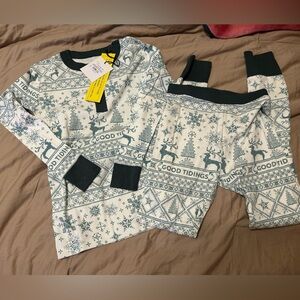 Festive Kids Pajamas - Green and White